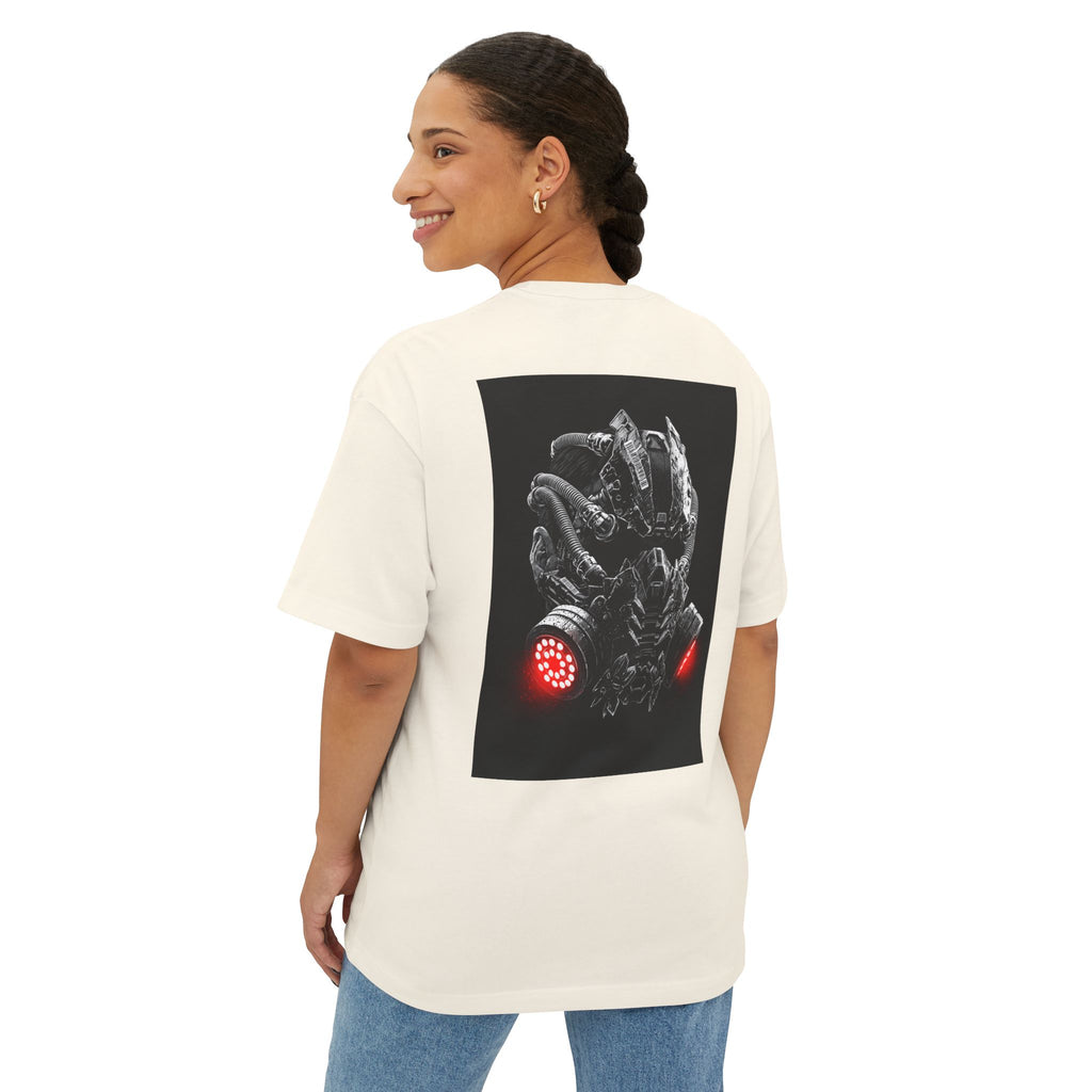 Boxy Tee — Futuristic Techwear Respirator Back Graphic (Crimson Filters)