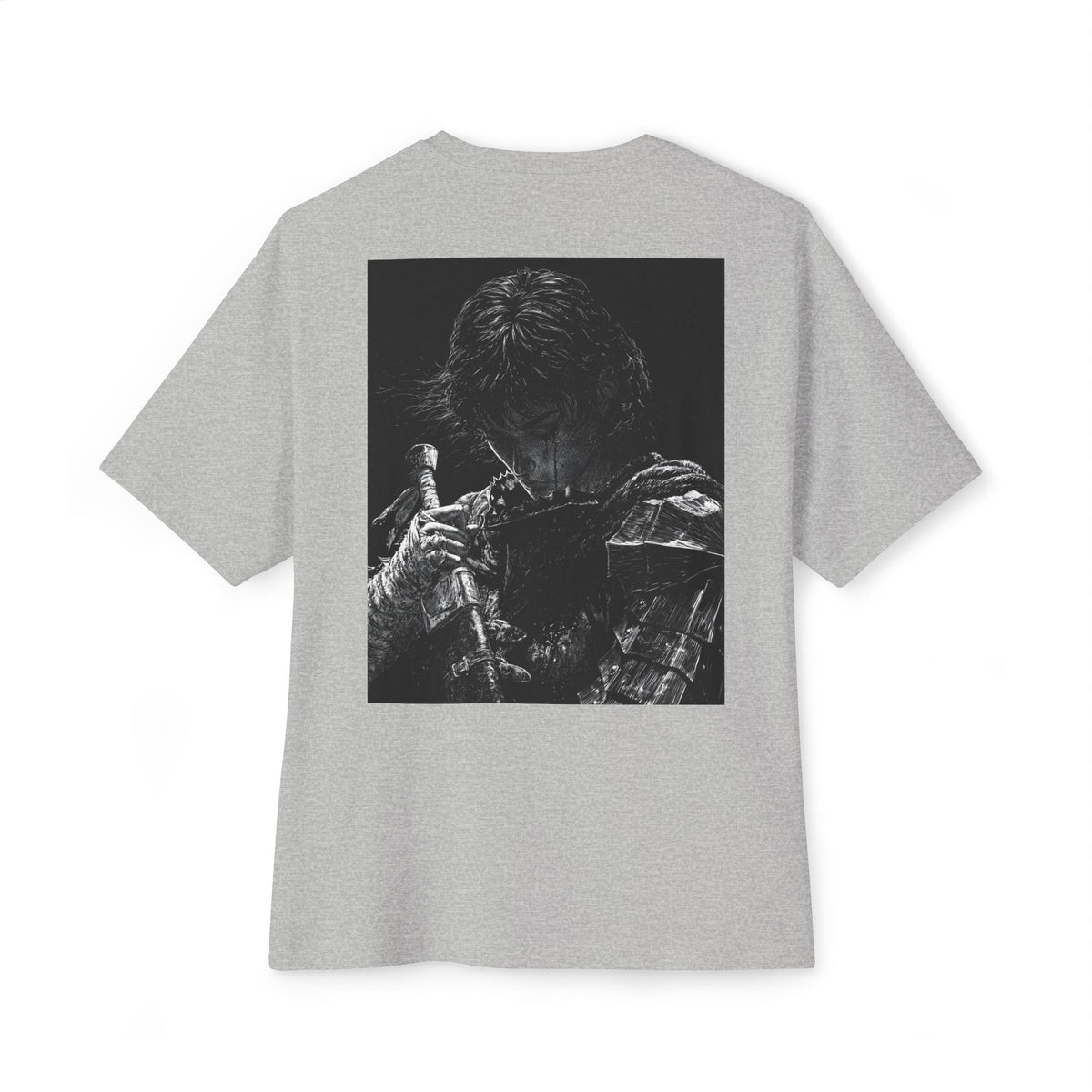 Samurai Crest Tee — Minimal Chest + Back Manga Graphic Oversized Tee