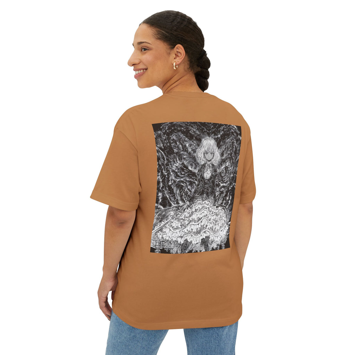 Minimal Mecha Emblem Boxy Tee — Dark Anime Back Graphic