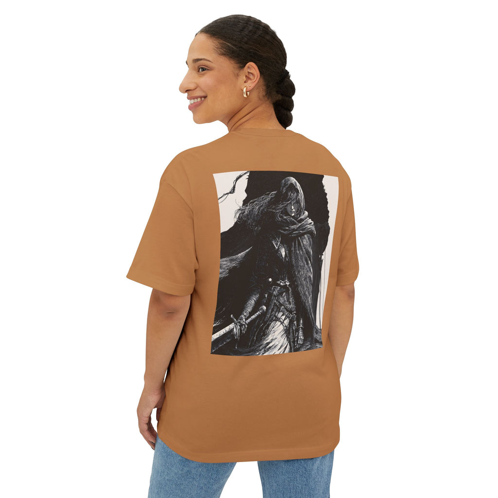 Minimal Mecha Chest Emblem Tee — Manga‑Inspired Back Graphic Oversized Tee