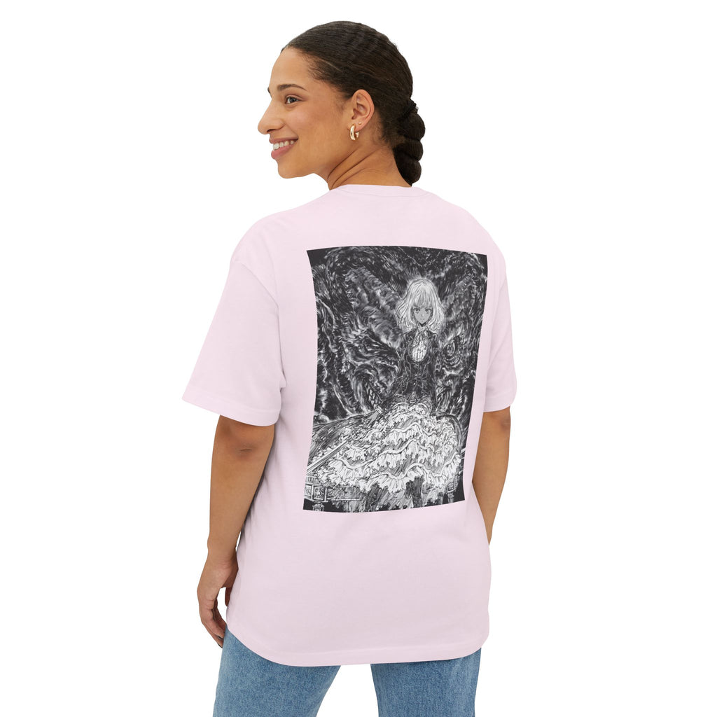Minimal Mecha Emblem Boxy Tee — Dark Anime Back Graphic