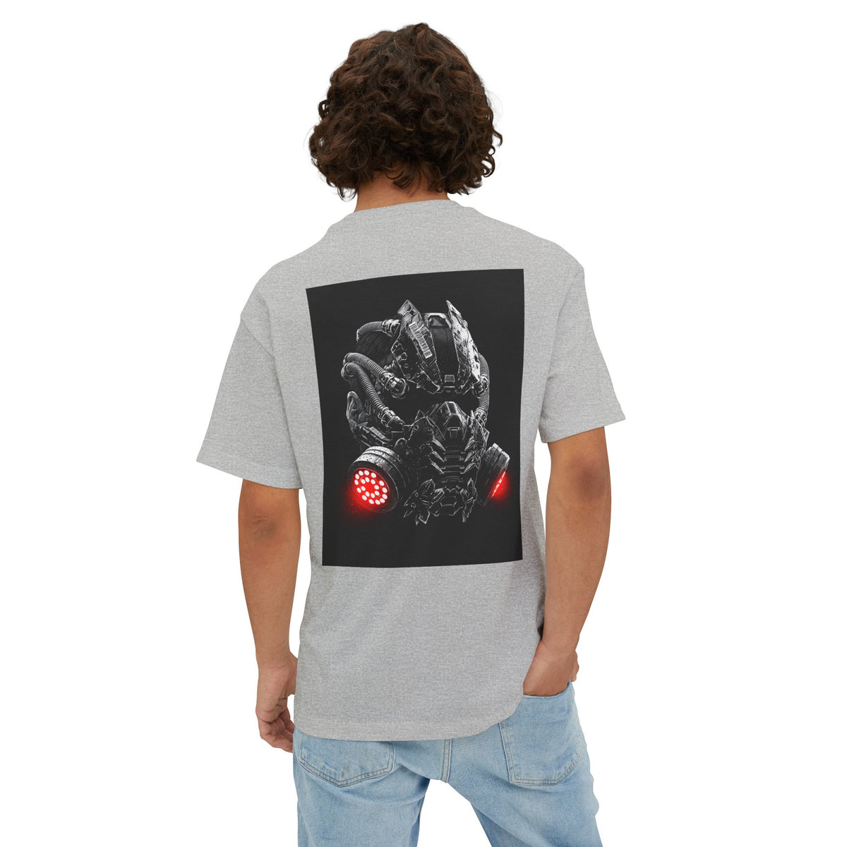 Boxy Tee — Futuristic Techwear Respirator Back Graphic (Crimson Filters)