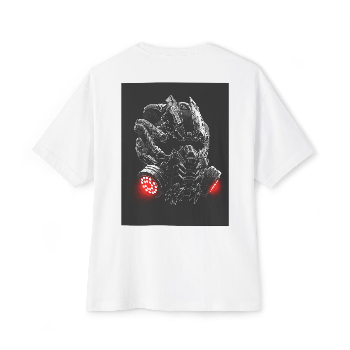 Boxy Tee — Futuristic Techwear Respirator Back Graphic (Crimson Filters)