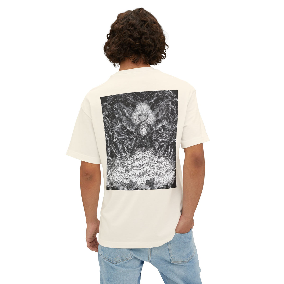 Minimal Mecha Emblem Boxy Tee — Dark Anime Back Graphic