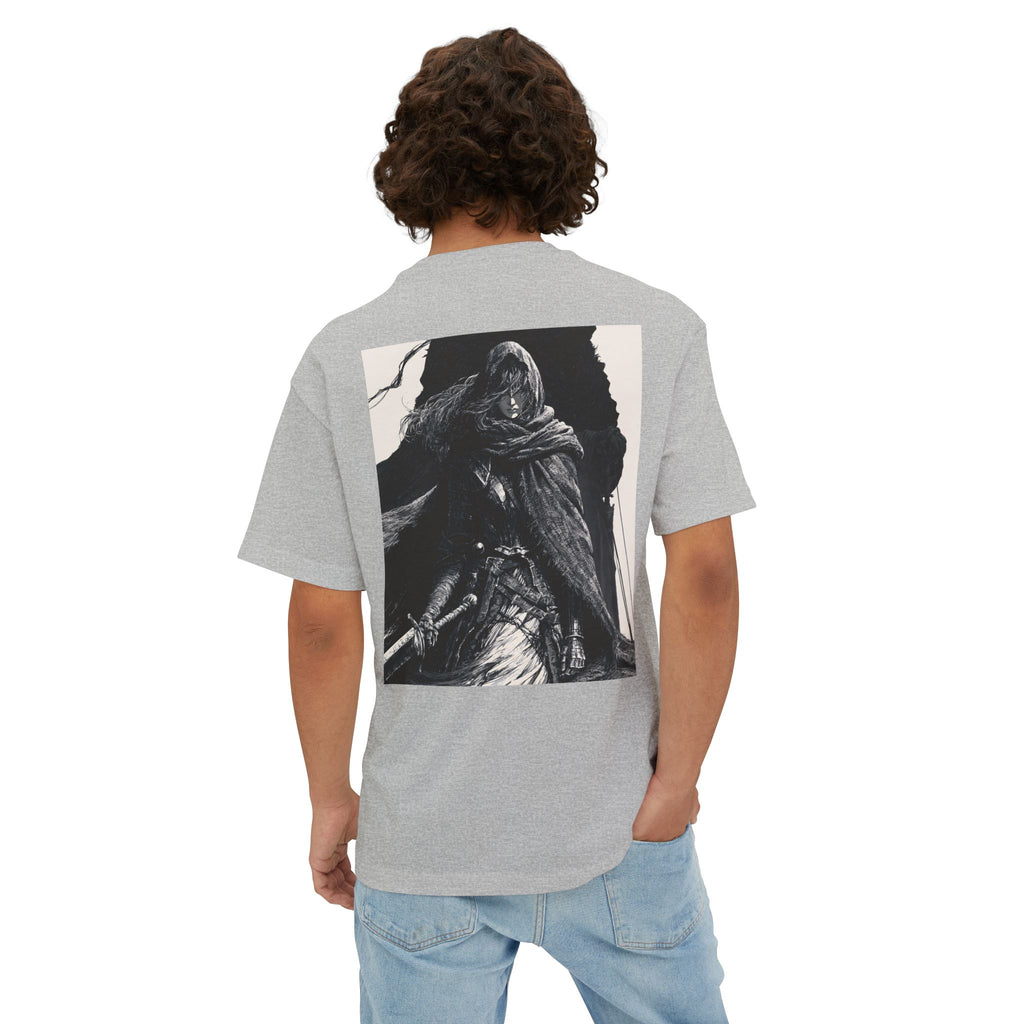 Minimal Mecha Chest Emblem Tee — Manga‑Inspired Back Graphic Oversized Tee