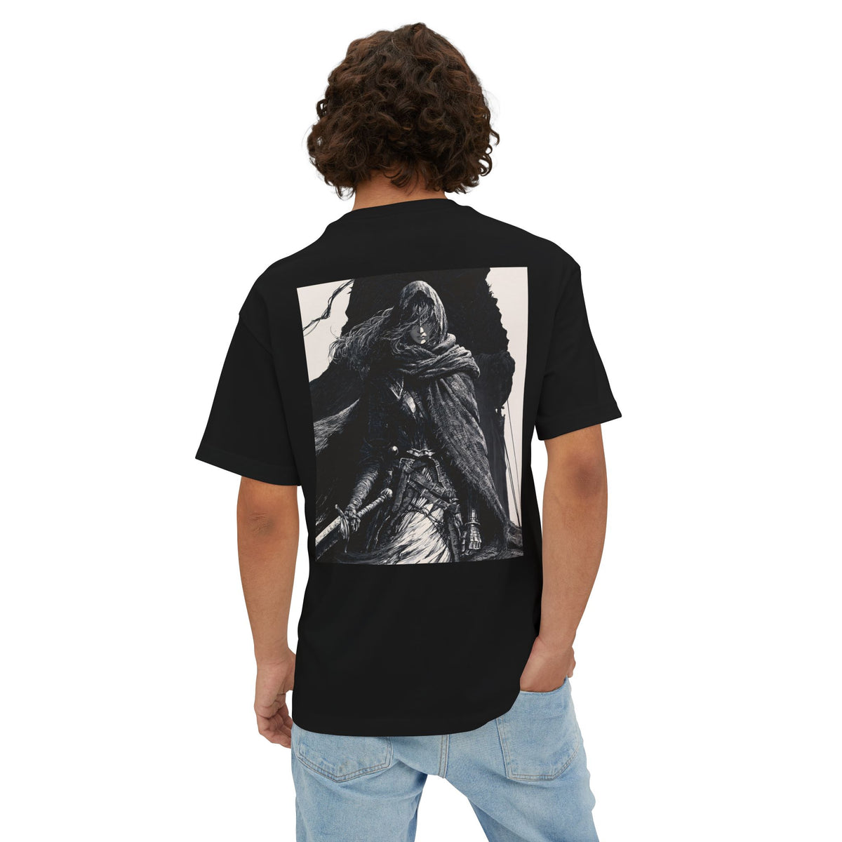 Minimal Mecha Chest Emblem Tee — Manga‑Inspired Back Graphic Oversized Tee