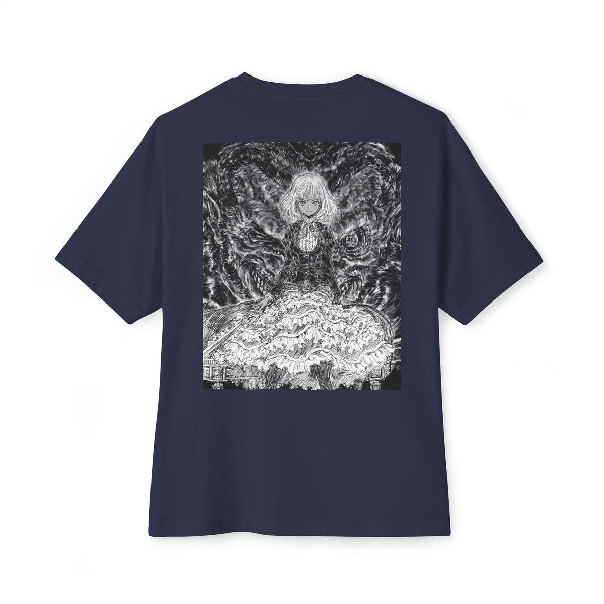 Minimal Mecha Emblem Boxy Tee — Dark Anime Back Graphic