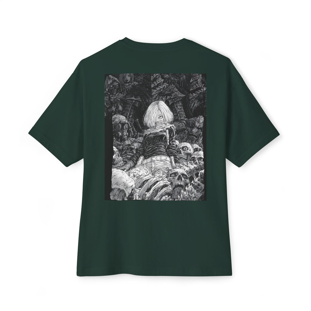Samurai Emblem Boxy Tee — Minimal Chest Logo & Dark Magna Back Graphic