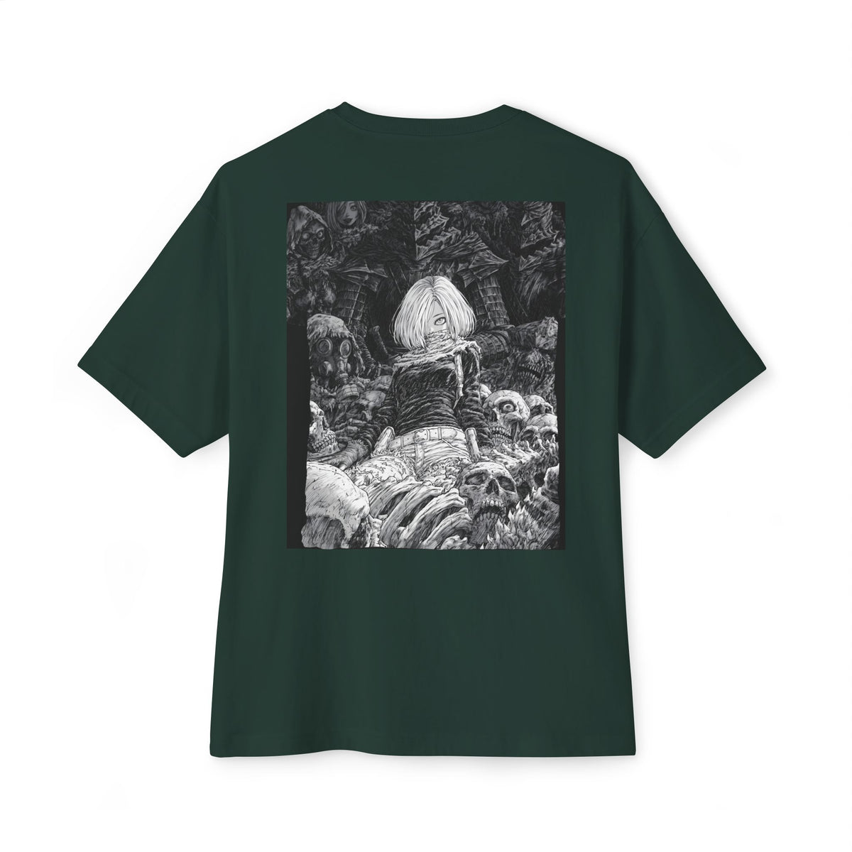 Samurai Emblem Boxy Tee — Minimal Chest Logo & Dark Magna Back Graphic