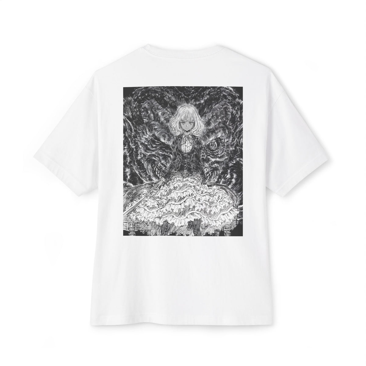 Minimal Mecha Emblem Boxy Tee — Dark Anime Back Graphic