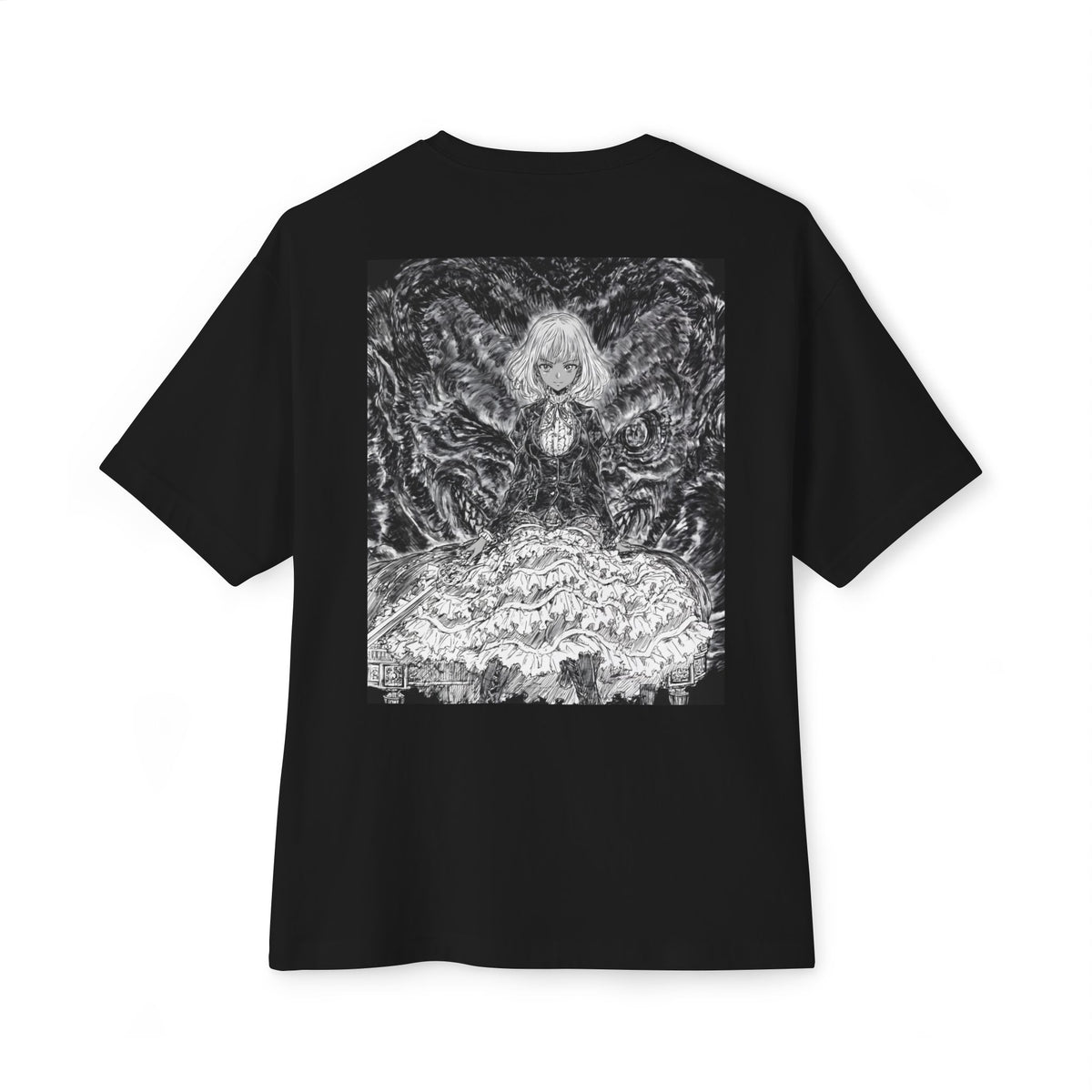 Minimal Mecha Emblem Boxy Tee — Dark Anime Back Graphic