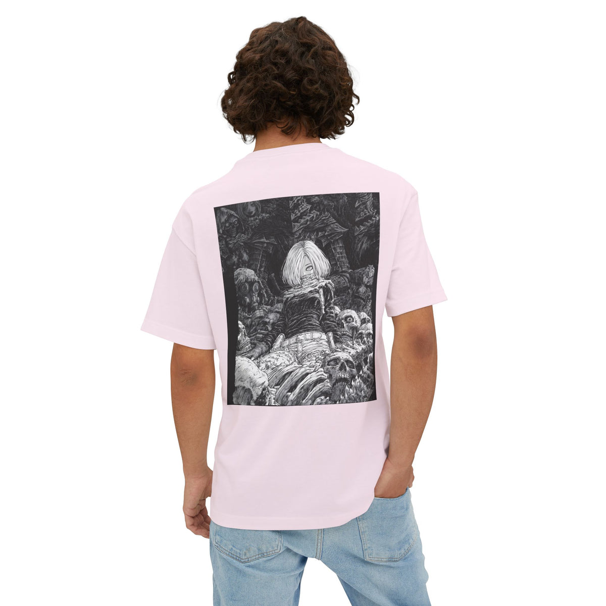 Samurai Emblem Boxy Tee — Minimal Chest Logo & Dark Magna Back Graphic