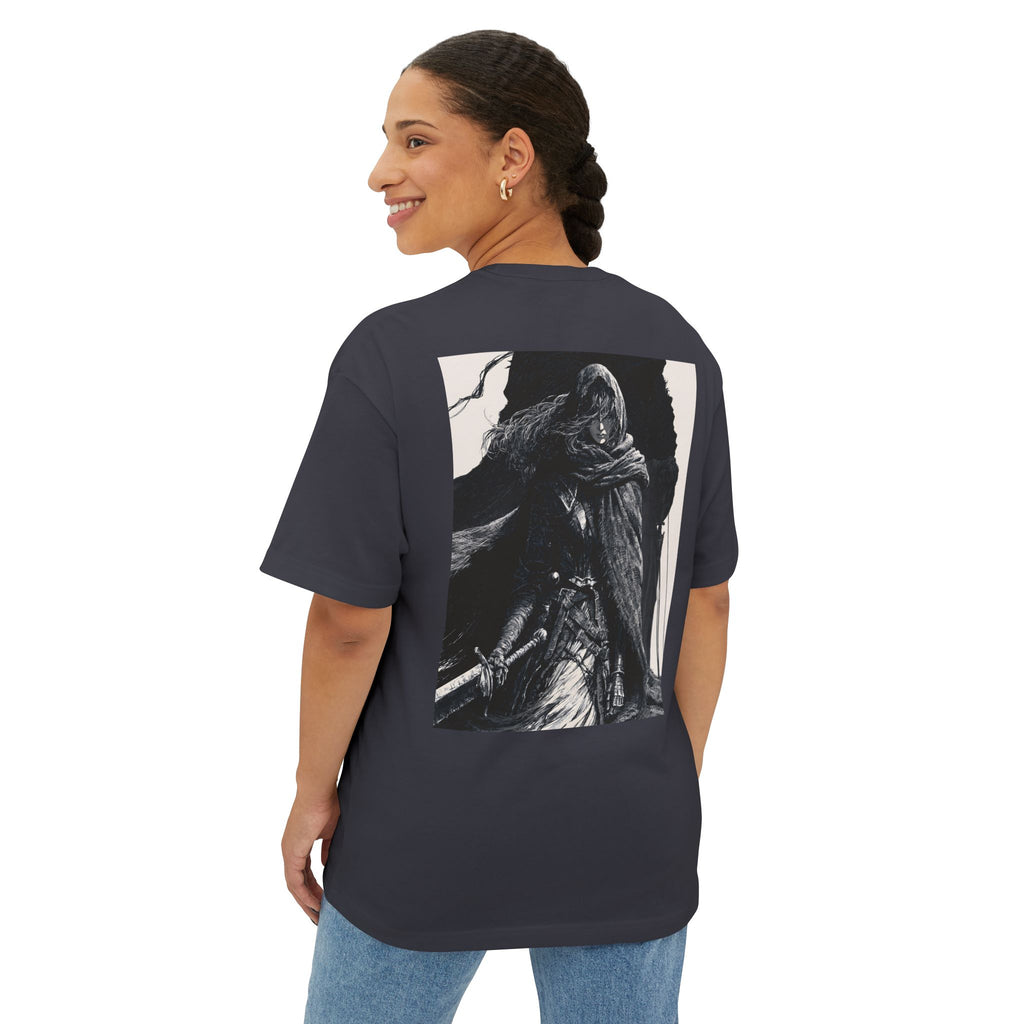 Minimal Mecha Chest Emblem Tee — Manga‑Inspired Back Graphic Oversized Tee
