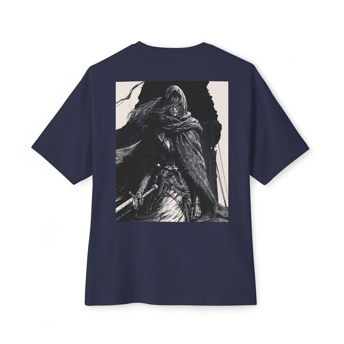 Minimal Mecha Chest Emblem Tee — Manga‑Inspired Back Graphic Oversized Tee