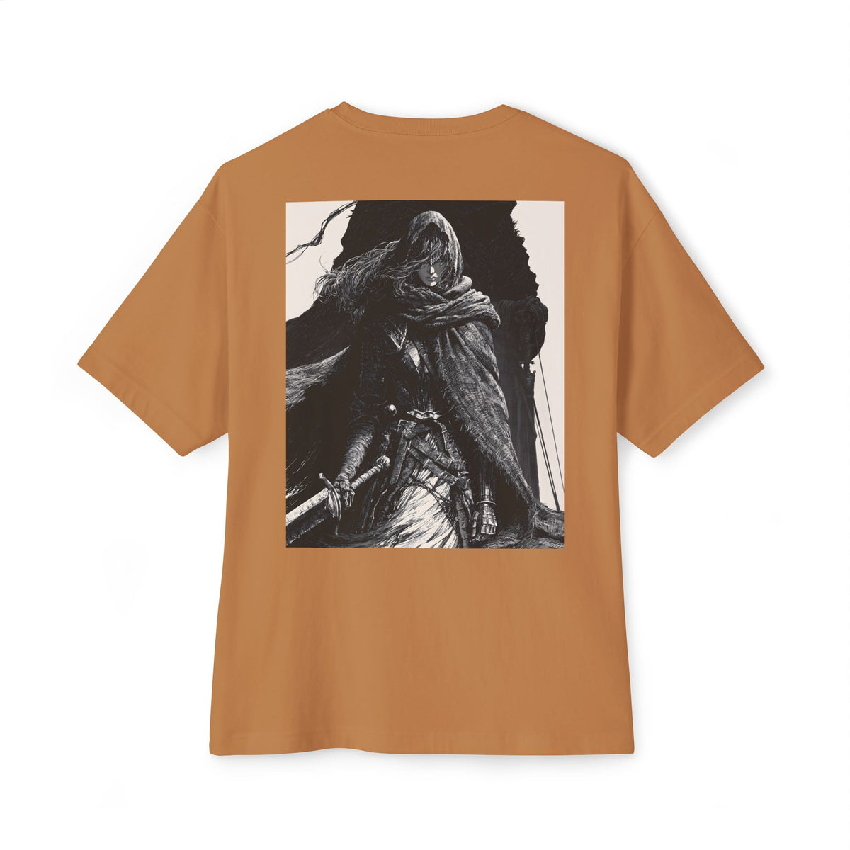 Minimal Mecha Chest Emblem Tee — Manga‑Inspired Back Graphic Oversized Tee