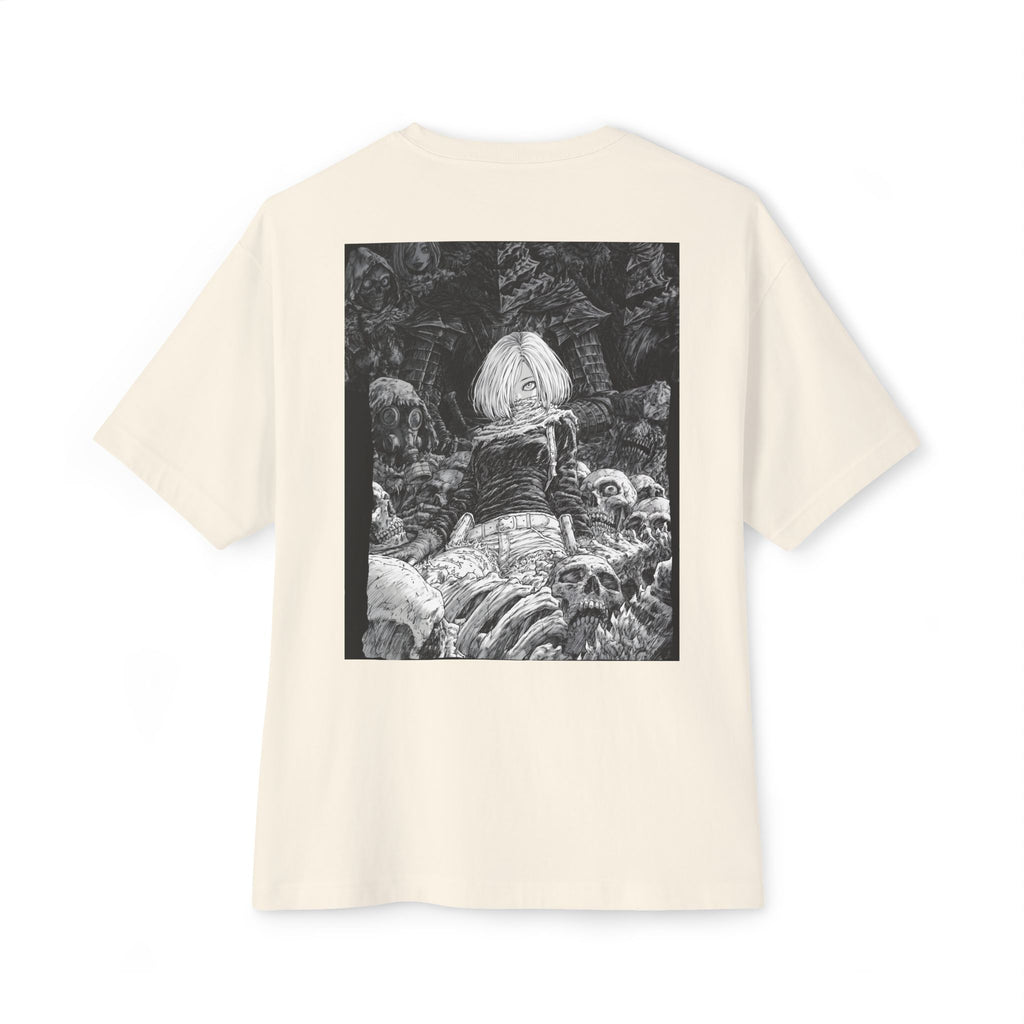 Samurai Emblem Boxy Tee — Minimal Chest Logo & Dark Magna Back Graphic