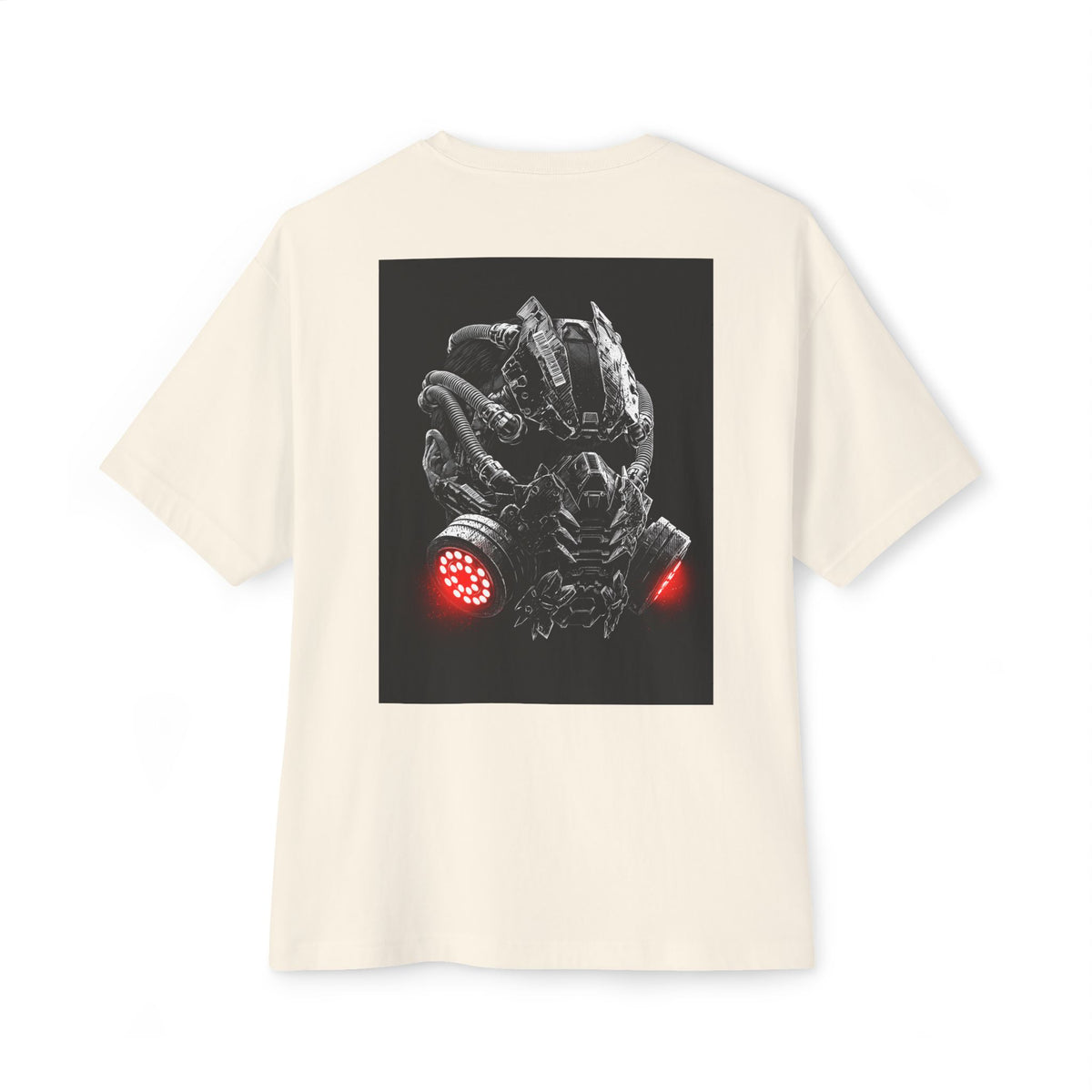 Boxy Tee — Futuristic Techwear Respirator Back Graphic (Crimson Filters)