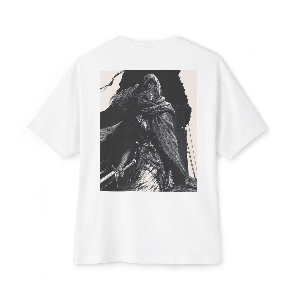 Minimal Mecha Chest Emblem Tee — Manga‑Inspired Back Graphic Oversized Tee