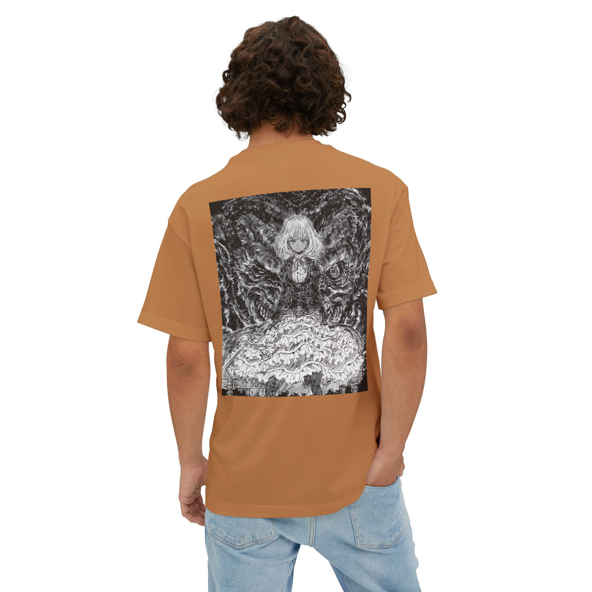 Minimal Mecha Emblem Boxy Tee — Dark Anime Back Graphic