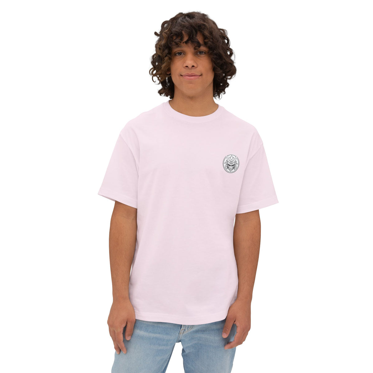 Boxy Tee — Minimal Mecha Emblem Chest Graphic