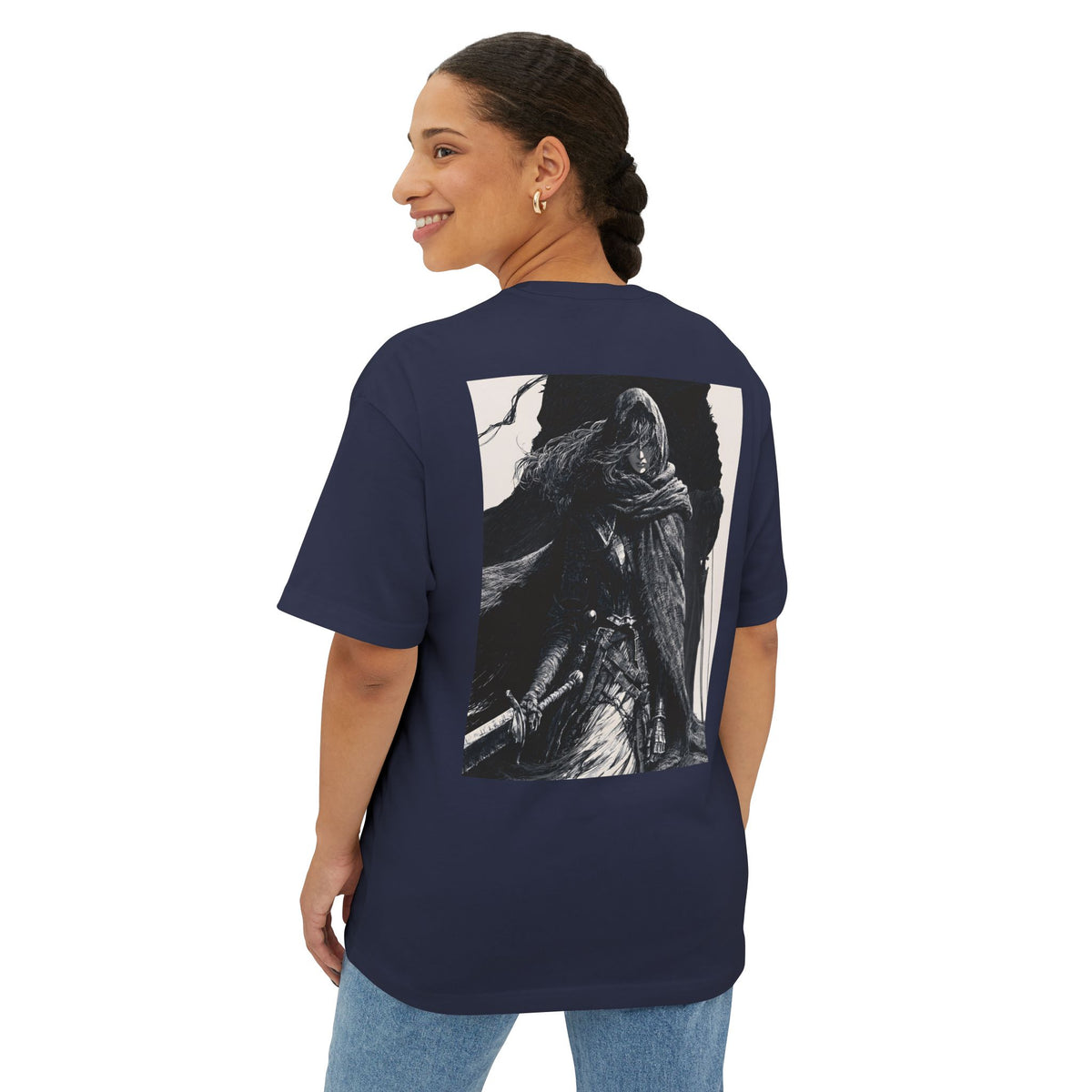Minimal Mecha Chest Emblem Tee — Manga‑Inspired Back Graphic Oversized Tee