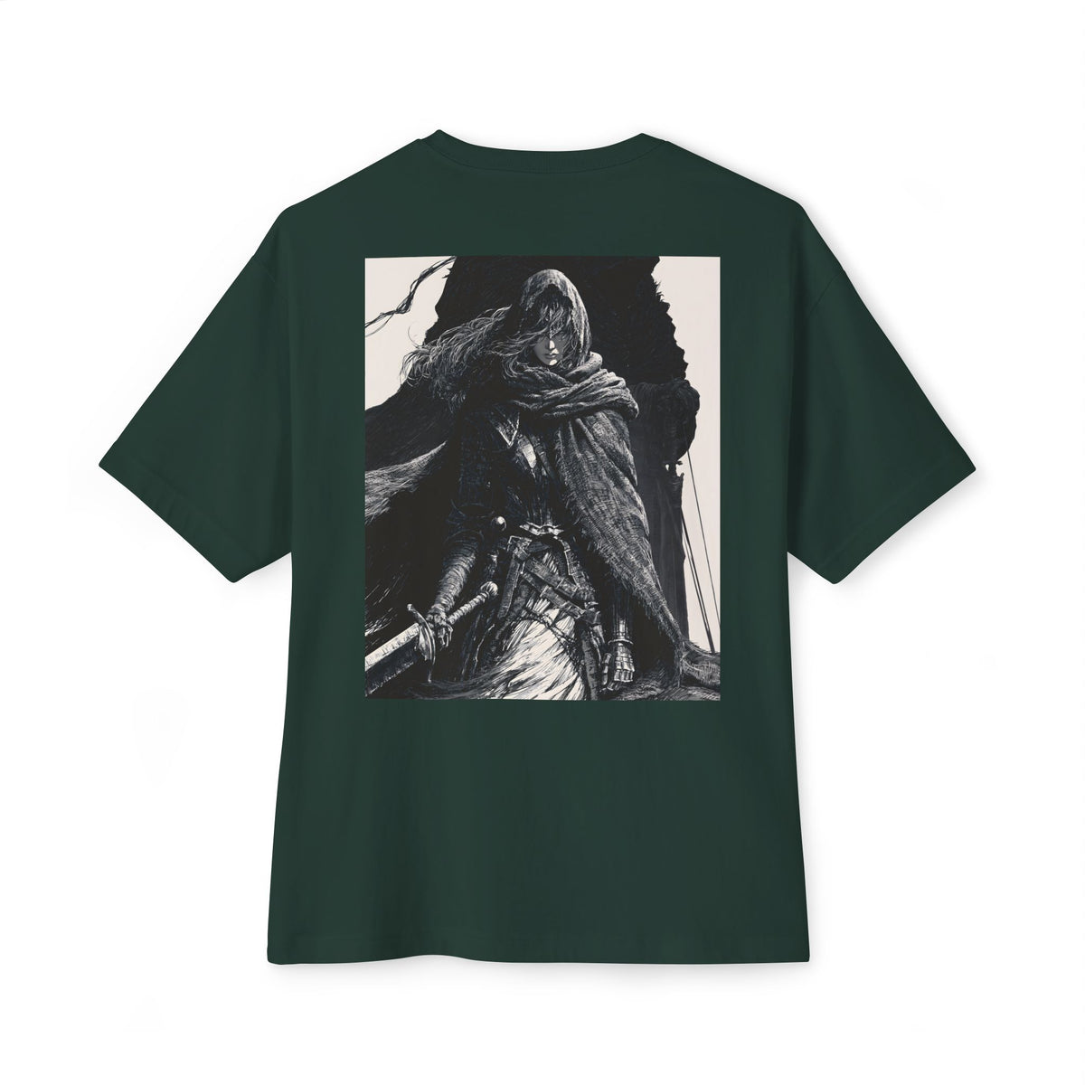Minimal Mecha Chest Emblem Tee — Manga‑Inspired Back Graphic Oversized Tee