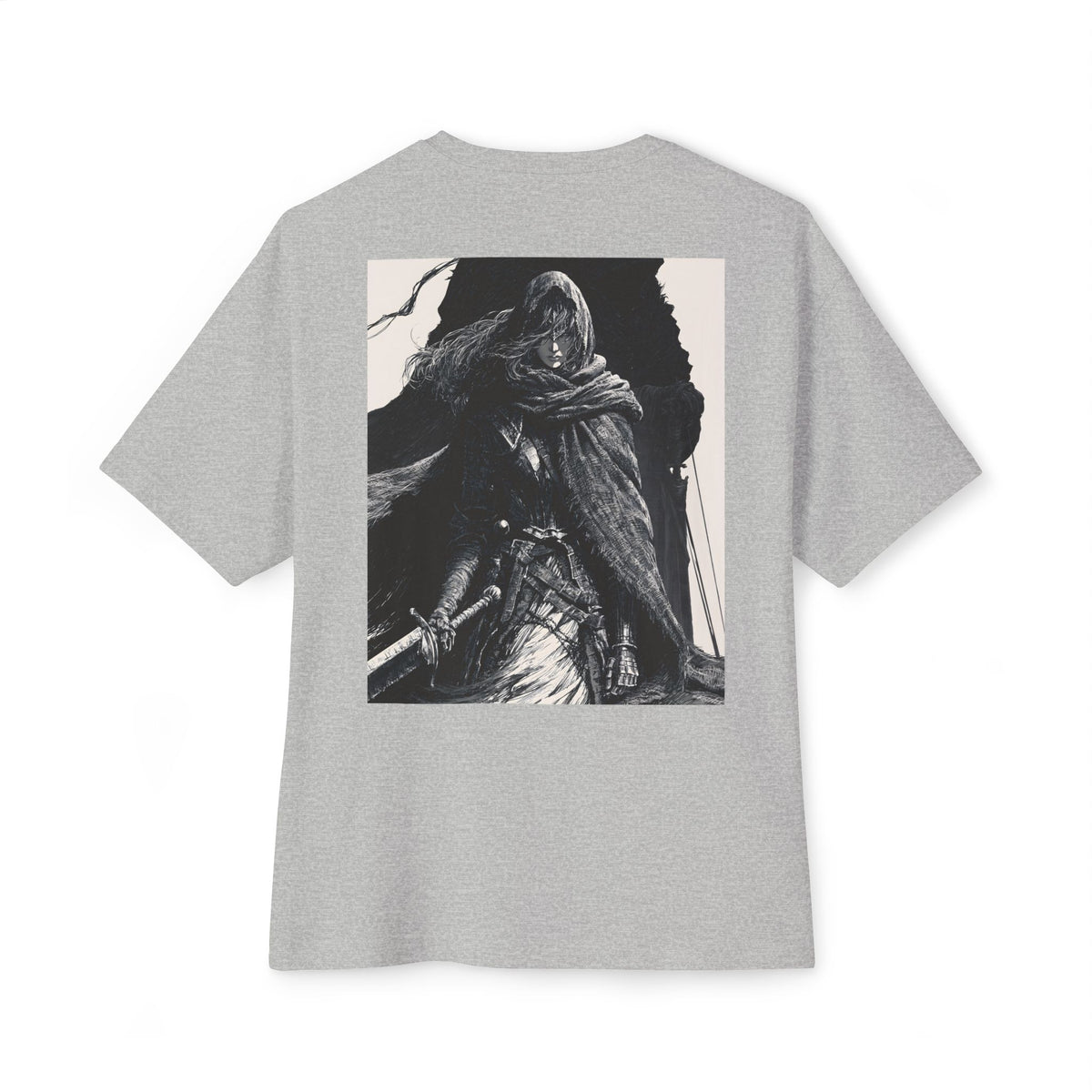 Minimal Mecha Chest Emblem Tee — Manga‑Inspired Back Graphic Oversized Tee