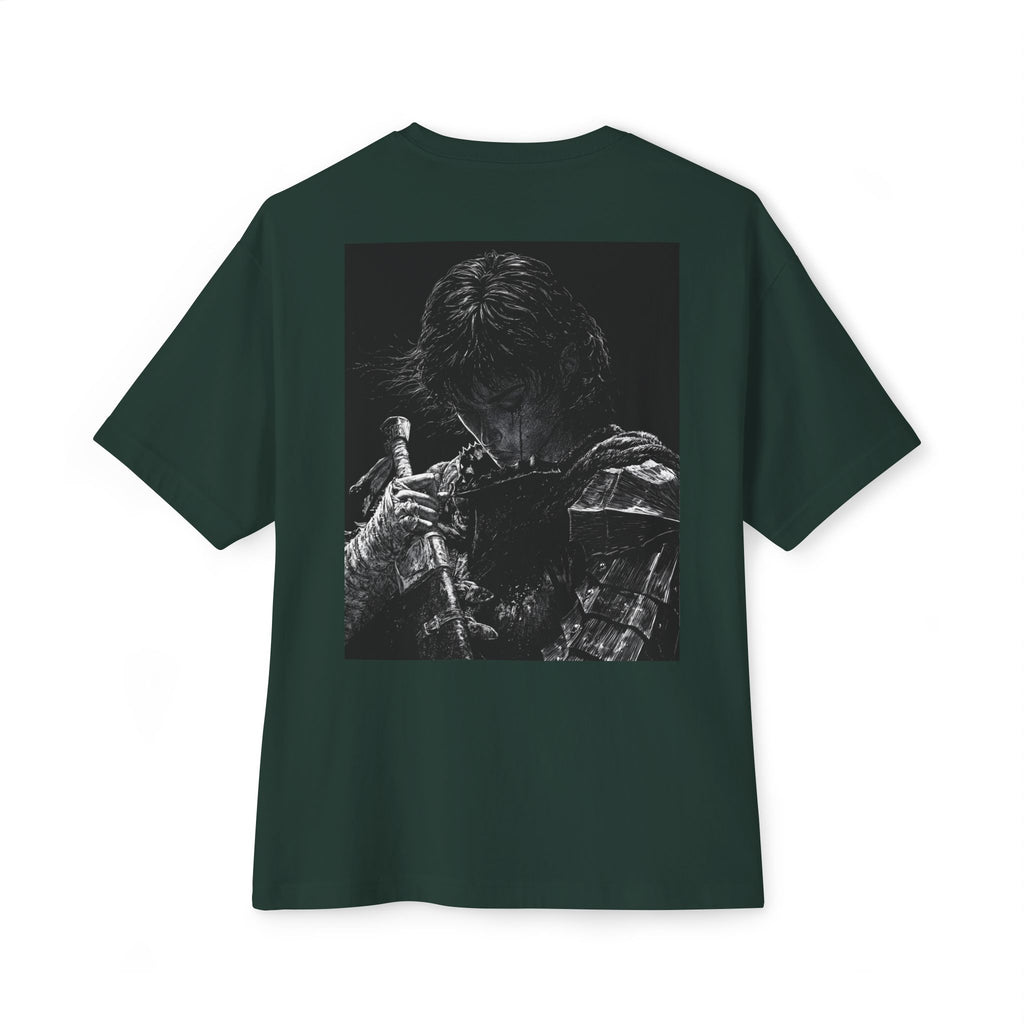 Samurai Crest Tee — Minimal Chest + Back Manga Graphic Oversized Tee