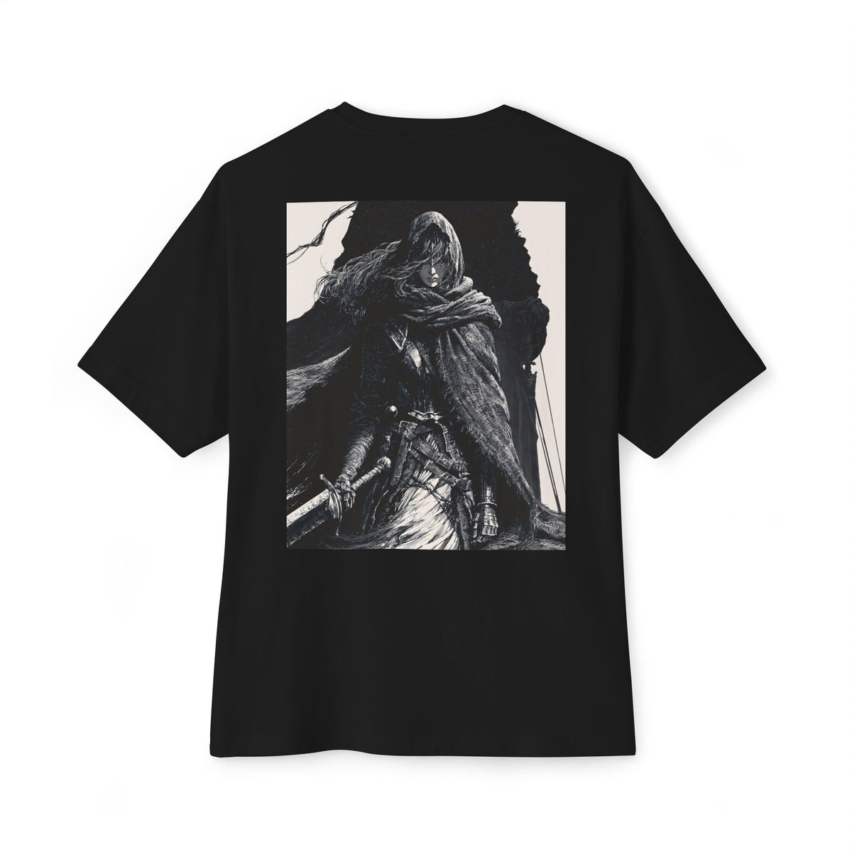Minimal Mecha Chest Emblem Tee — Manga‑Inspired Back Graphic Oversized Tee