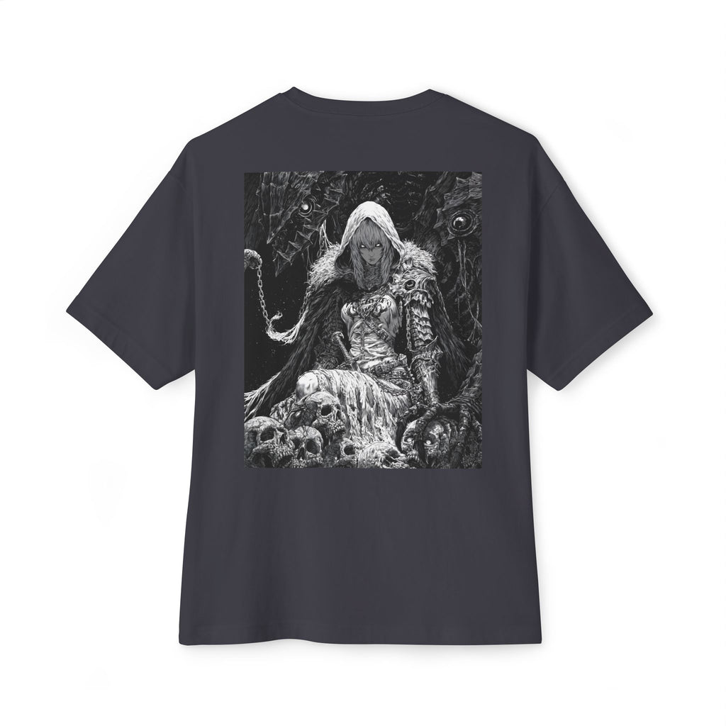 Vintage Samurai Emblem Tee — Minimal Chest & Dark Manga Back Graphic Boxy Tee