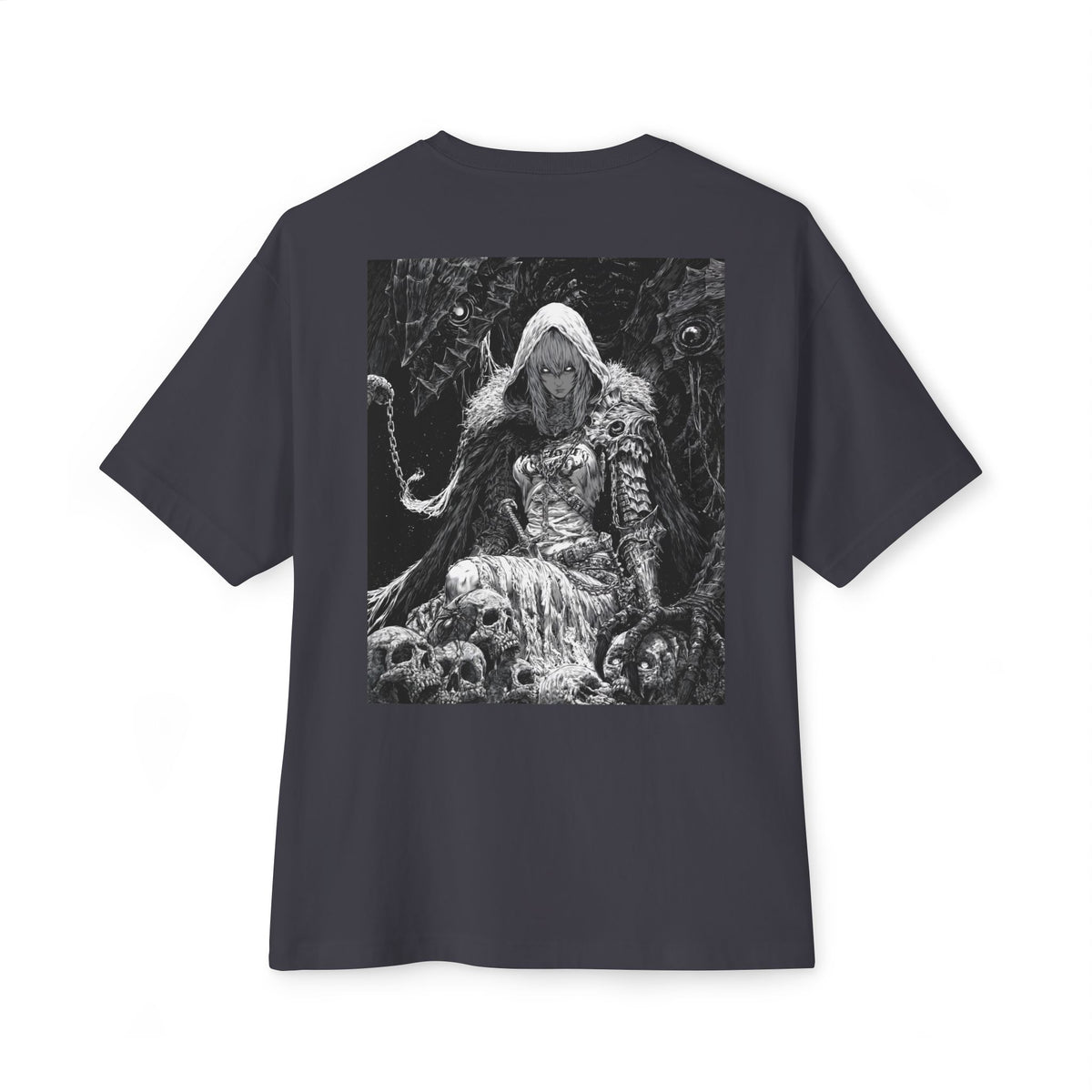 Vintage Samurai Emblem Tee — Minimal Chest & Dark Manga Back Graphic Boxy Tee