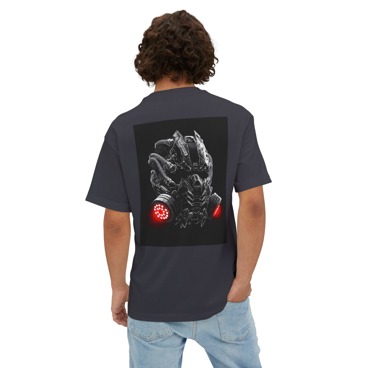 Boxy Tee — Futuristic Techwear Respirator Back Graphic (Crimson Filters)