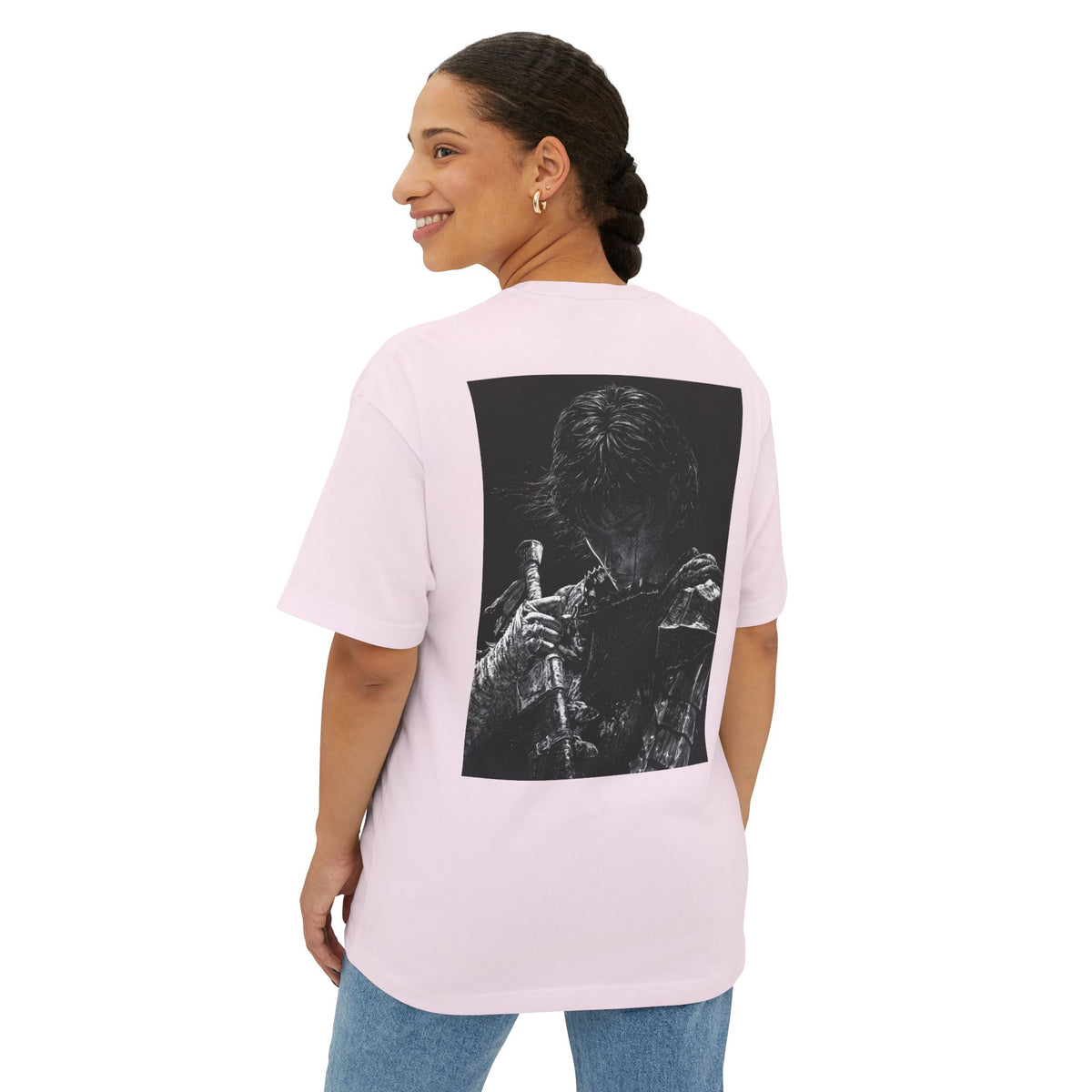 Samurai Crest Tee — Minimal Chest + Back Manga Graphic Oversized Tee