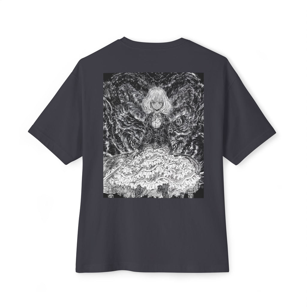 Minimal Mecha Emblem Boxy Tee — Dark Anime Back Graphic