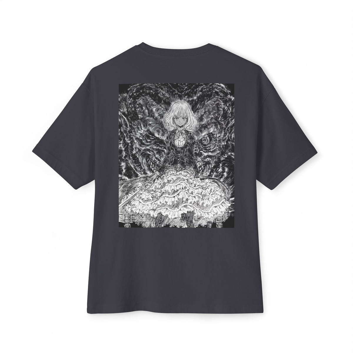 Minimal Mecha Emblem Boxy Tee — Dark Anime Back Graphic
