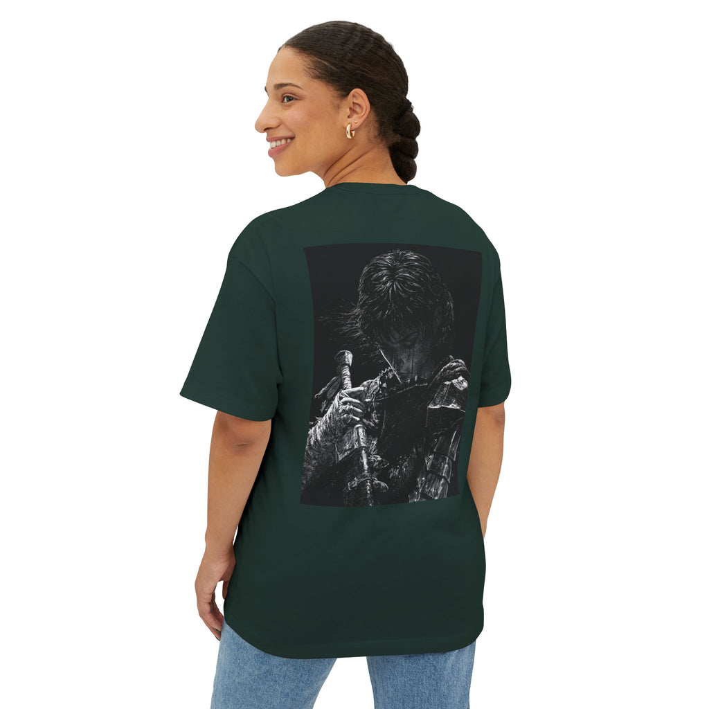 Samurai Crest Tee — Minimal Chest + Back Manga Graphic Oversized Tee