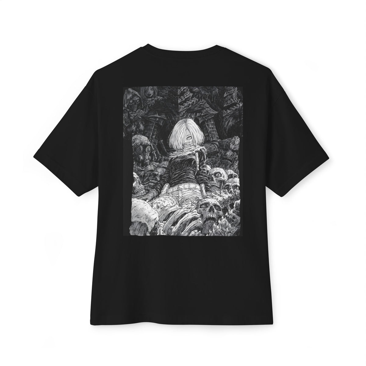 Samurai Emblem Boxy Tee — Minimal Chest Logo & Dark Magna Back Graphic