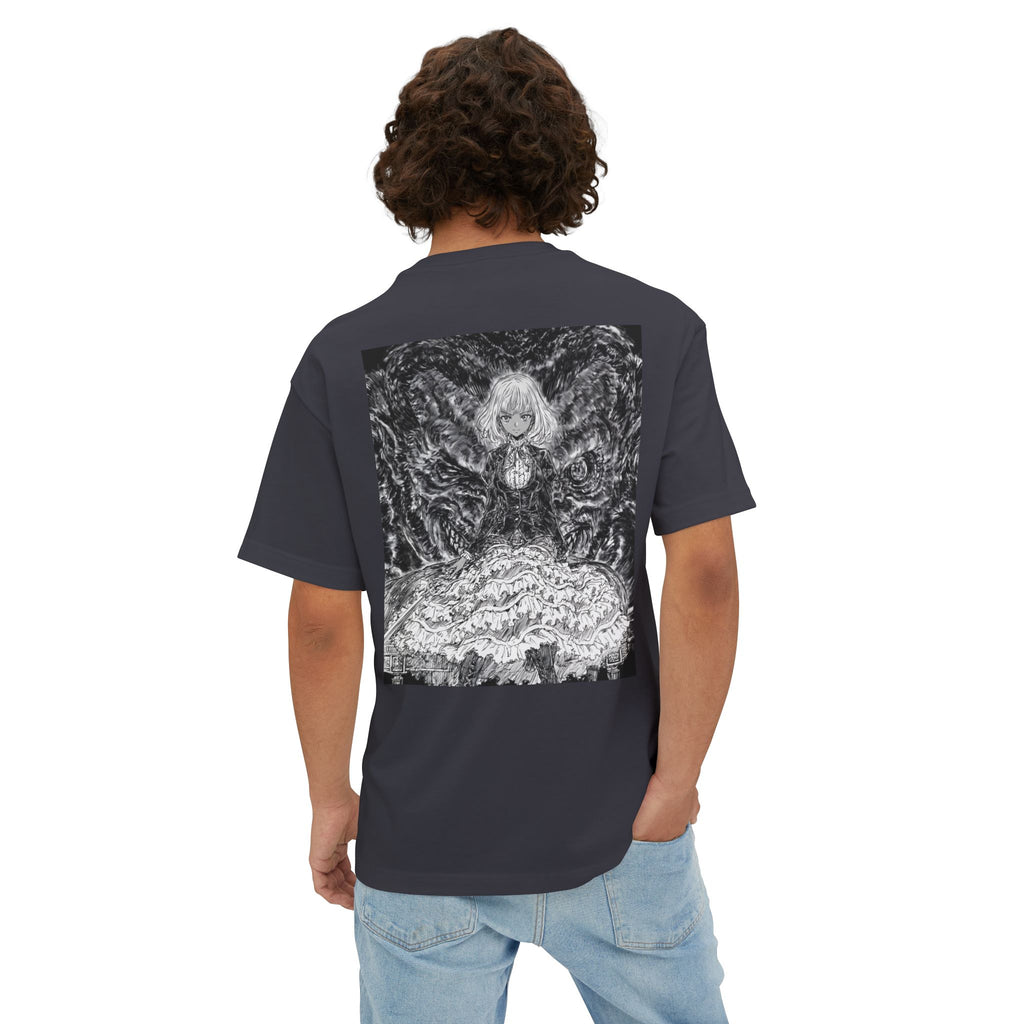 Minimal Mecha Emblem Boxy Tee — Dark Anime Back Graphic