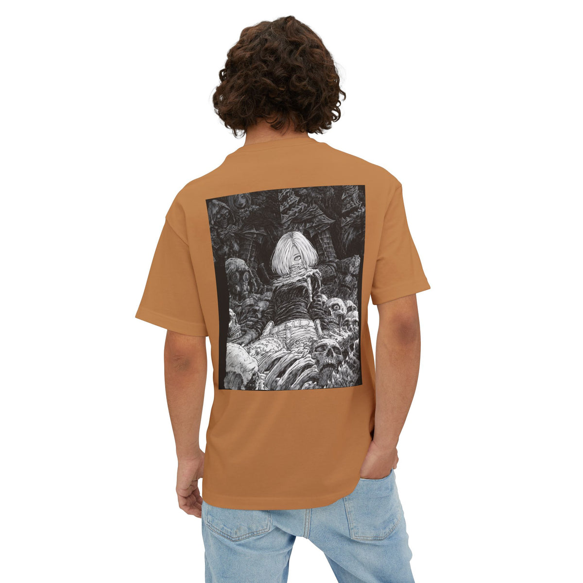 Samurai Emblem Boxy Tee — Minimal Chest Logo & Dark Magna Back Graphic