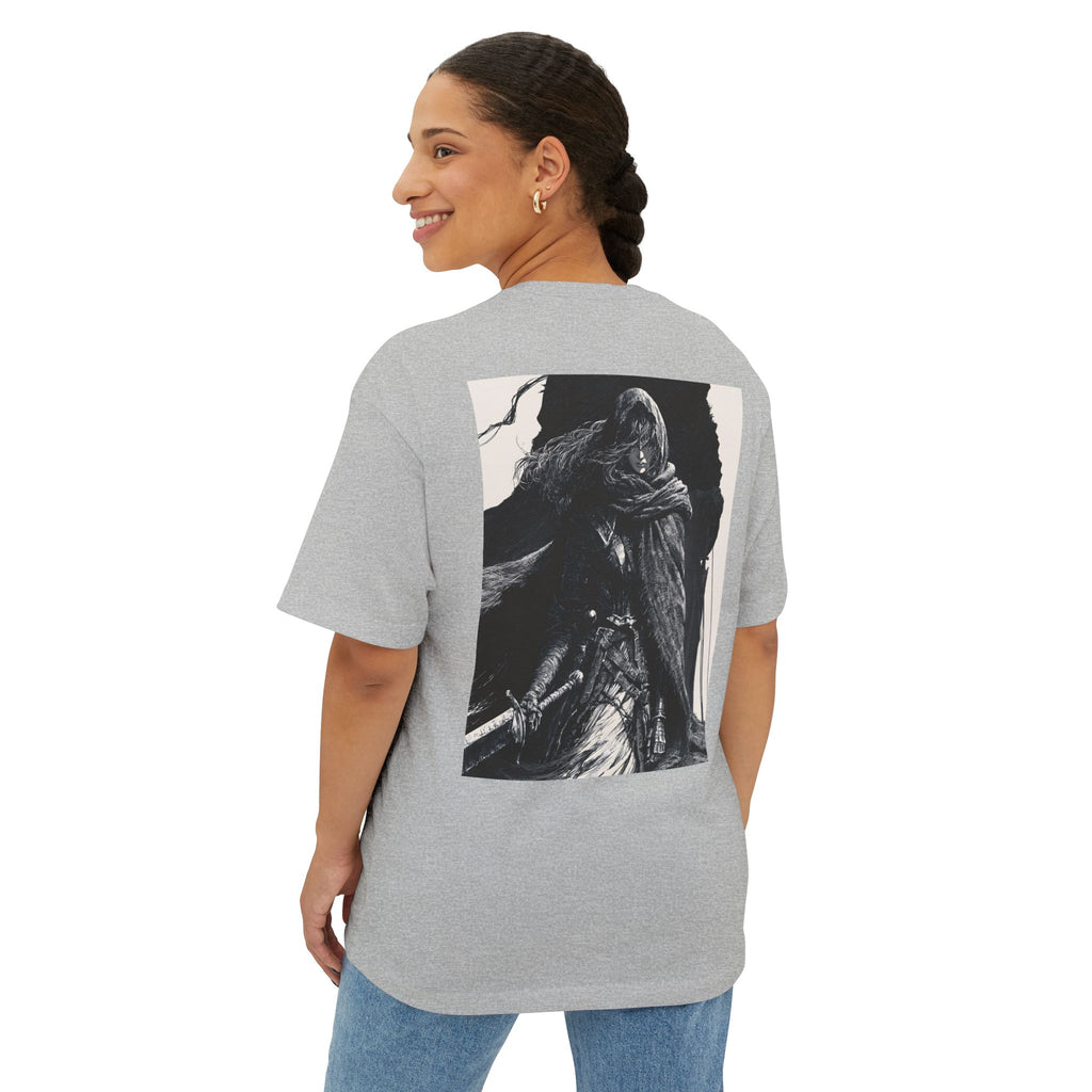 Minimal Mecha Chest Emblem Tee — Manga‑Inspired Back Graphic Oversized Tee