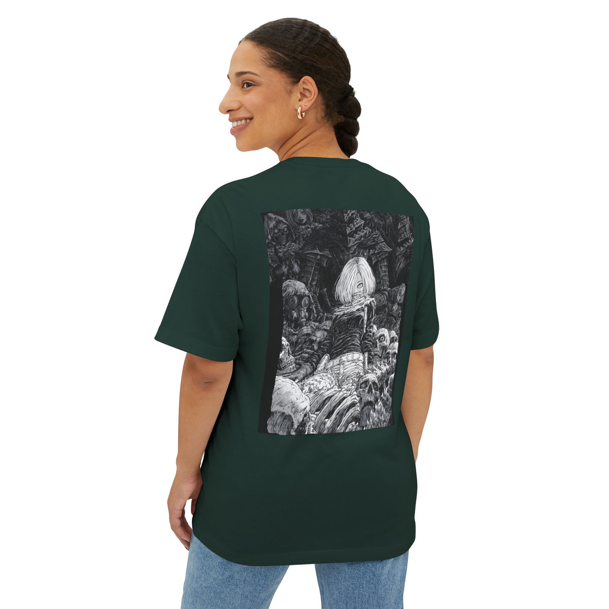 Samurai Emblem Boxy Tee — Minimal Chest Logo & Dark Magna Back Graphic