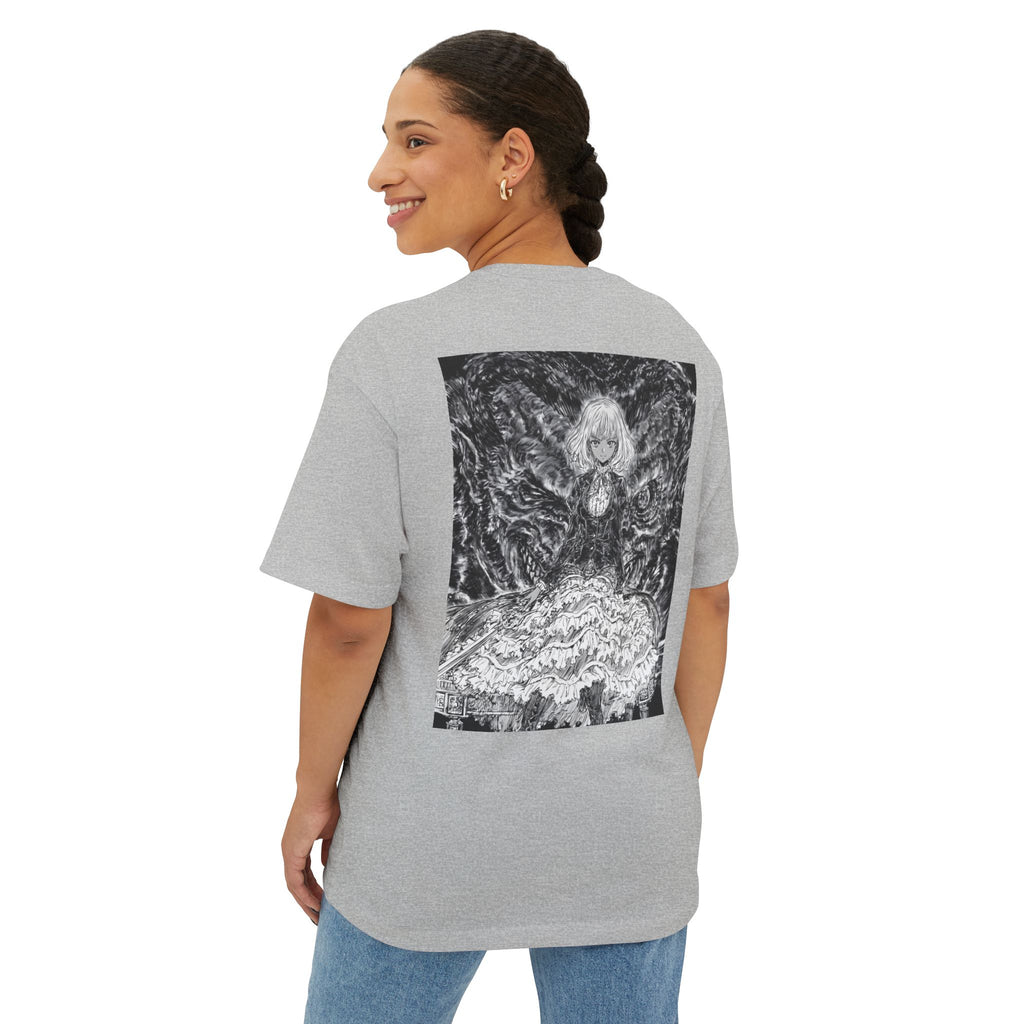 Minimal Mecha Emblem Boxy Tee — Dark Anime Back Graphic