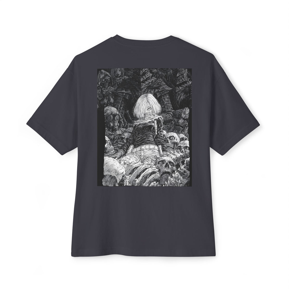 Samurai Emblem Boxy Tee — Minimal Chest Logo & Dark Magna Back Graphic