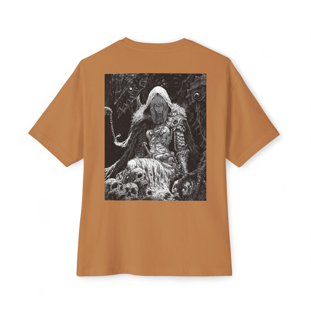 Vintage Samurai Emblem Tee — Minimal Chest & Dark Manga Back Graphic Boxy Tee