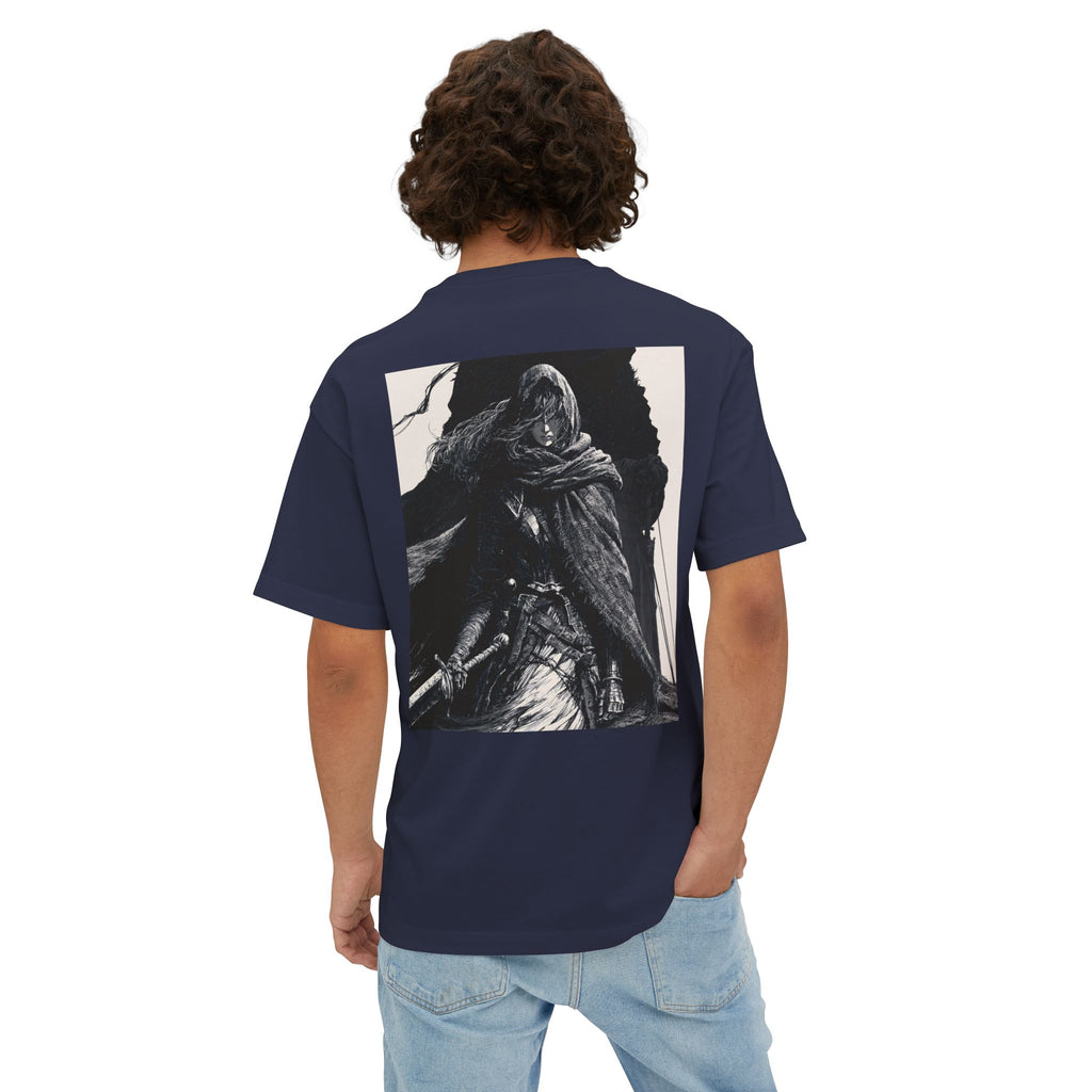Minimal Mecha Chest Emblem Tee — Manga‑Inspired Back Graphic Oversized Tee