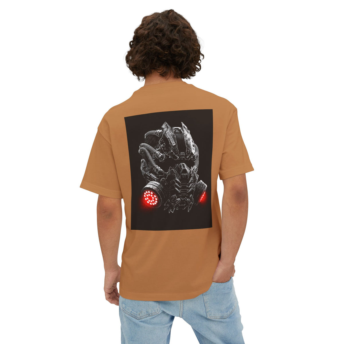 Boxy Tee — Futuristic Techwear Respirator Back Graphic (Crimson Filters)