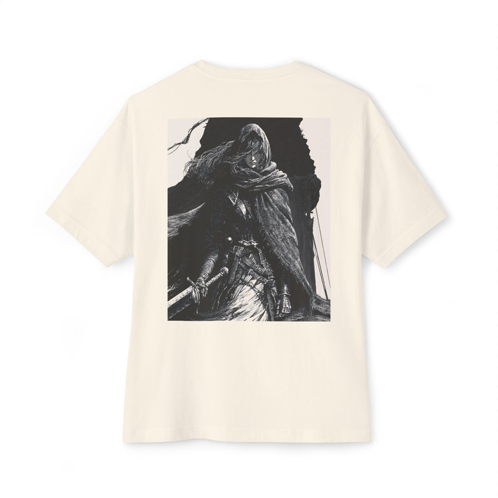 Minimal Mecha Chest Emblem Tee — Manga‑Inspired Back Graphic Oversized Tee