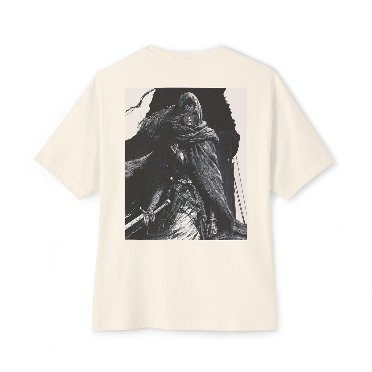 Minimal Mecha Chest Emblem Tee — Manga‑Inspired Back Graphic Oversized Tee