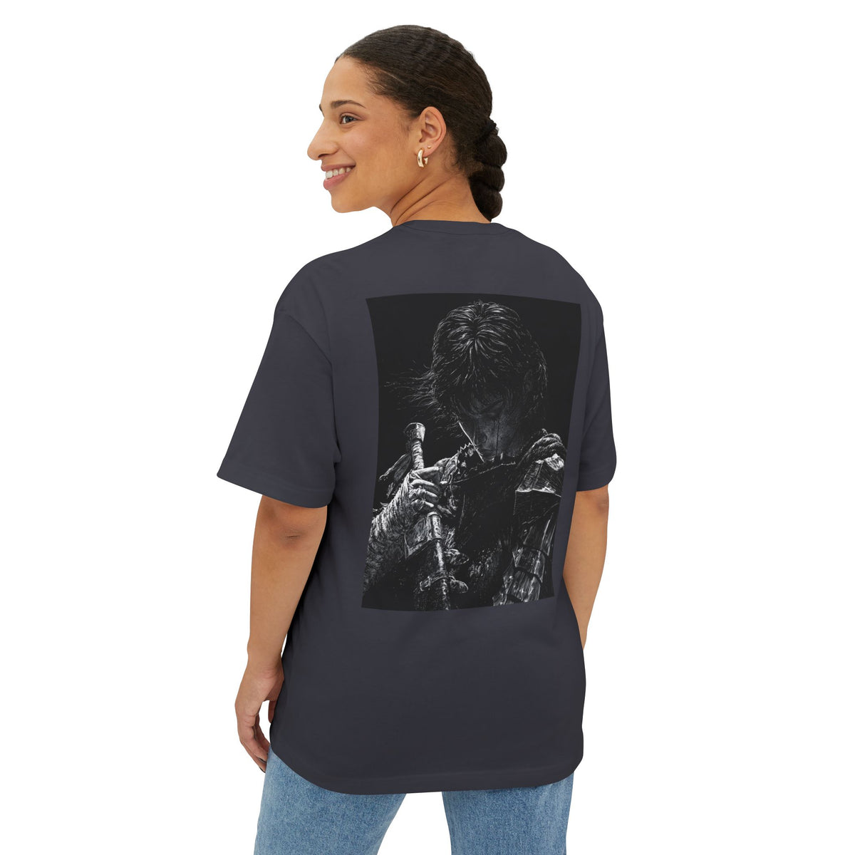 Samurai Crest Tee — Minimal Chest + Back Manga Graphic Oversized Tee