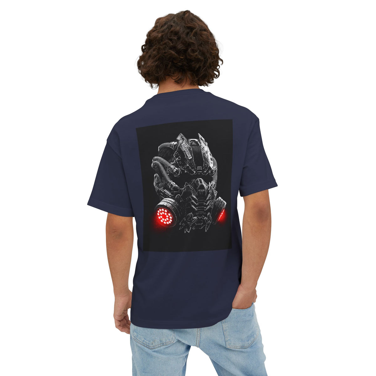 Boxy Tee — Futuristic Techwear Respirator Back Graphic (Crimson Filters)